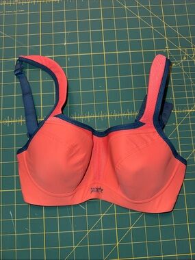 Panache Coral Wired Sports Bra with Navy/Teal Accents, 32D